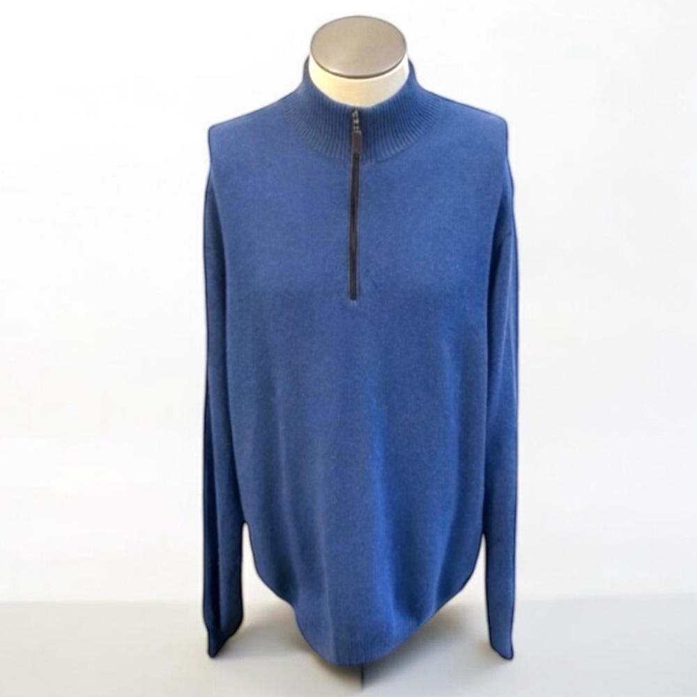 KINROSS 100% CASHMERE QUARTER- ZIP LONG SLEEVE BLUE SWEATER SIZE XL